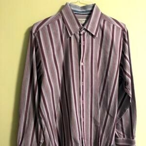 EQUILIBRIO MILANO MEN'S Cotton DRESS SHIRT Purple Black SZ L EUC